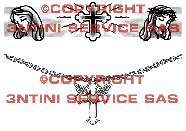 Product picture 2 x Tattoo flashes - Jesus and Cross/Winged Cross Armbands