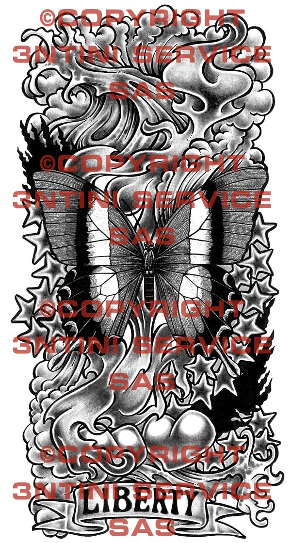 Product picture Tattoo flash - Butterfly with hearts and stars