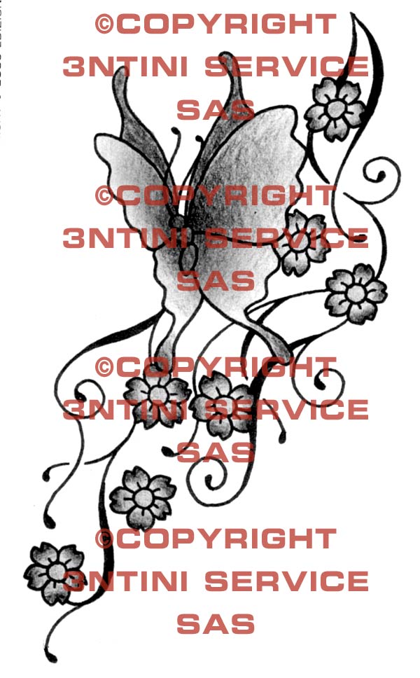 Product picture Tattoo flash - Butterfly with flowers