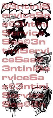 Product picture 6 x Tattoo flashes - Dark Style: Skulls, Cat, Bat