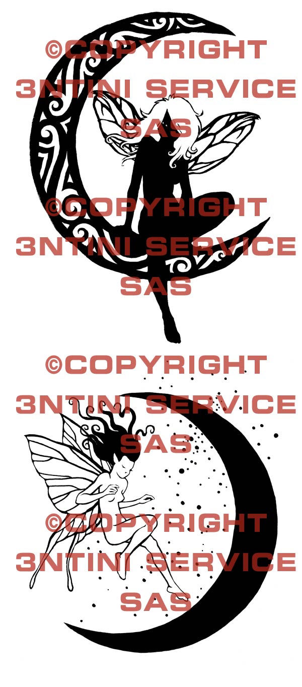 Product picture 2 x Tattoo flashes -Fairies with Moon