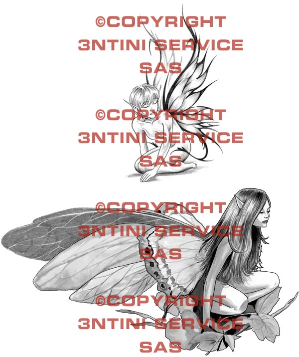 Product picture 2 x Tattoo flashes -Fairies with leaves