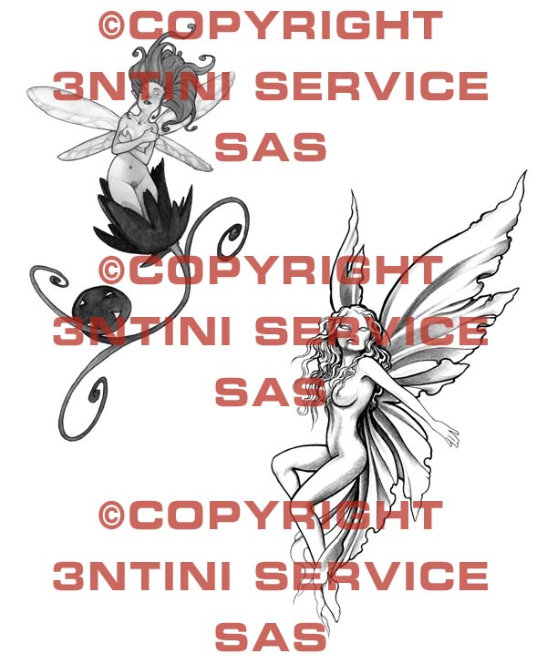Product picture 2 x Tattoo flashes - Fairies with flower