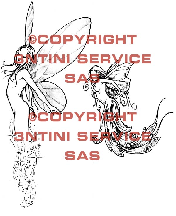 Product picture 2 x Tattoo flashes - Fairy that appears from light/ body-leaves Fairy