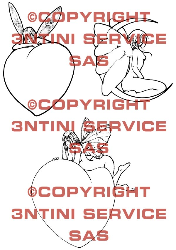 Product picture 3 x Tattoo flashes - Fairies with hearts