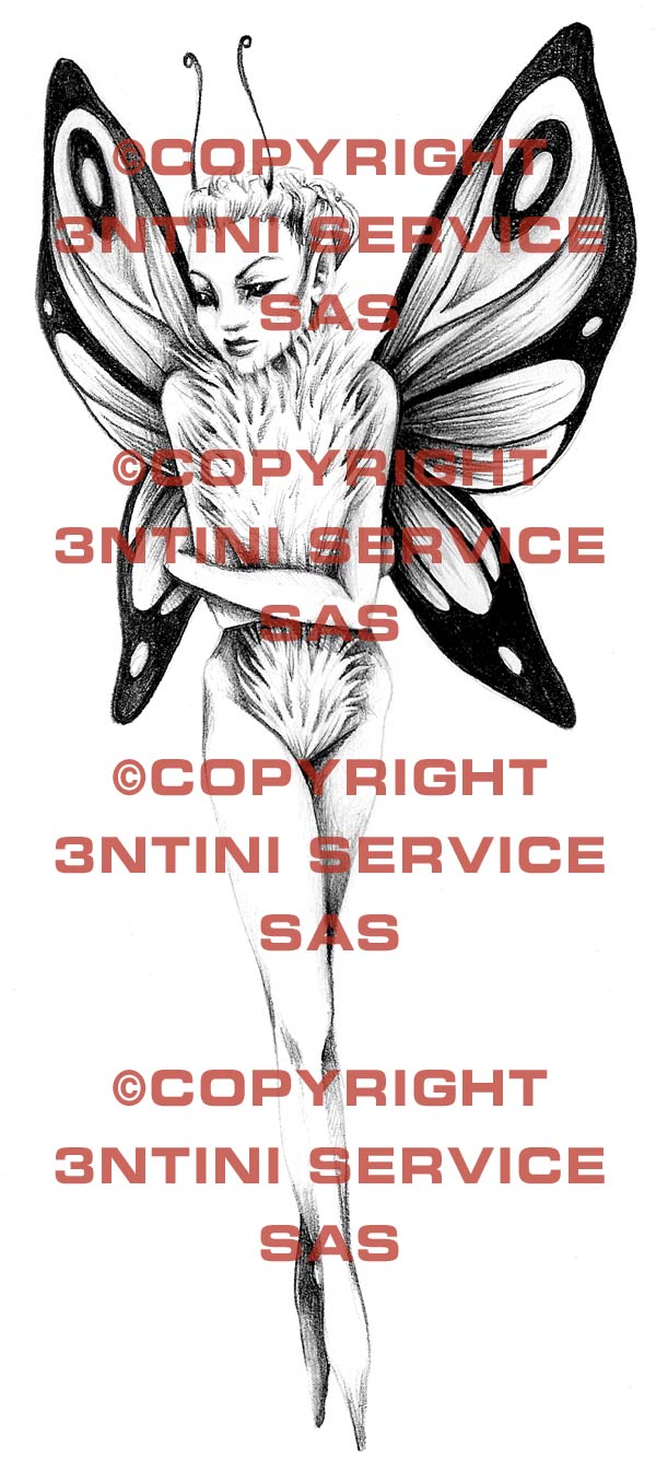 Product picture Tattoo flash - hairy Fairy with butterfly wings