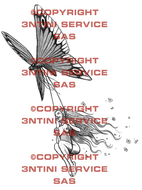 Product picture Tattoo flash - flying Fairy with butterfly 