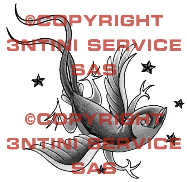 Product picture Tattoo flash - Bird-Gecko with stars