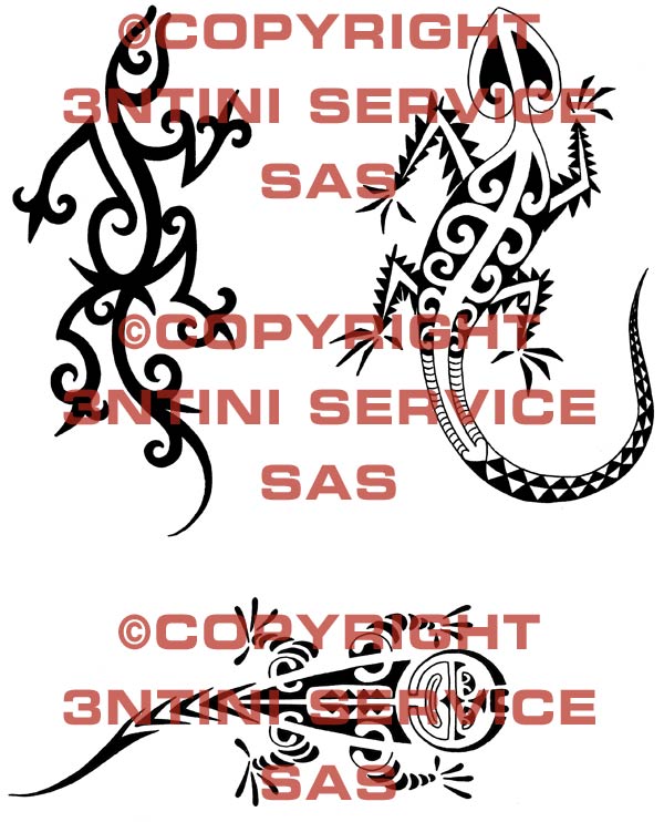 Product picture 3 x Tattoo flashes - Tribal Geckos
