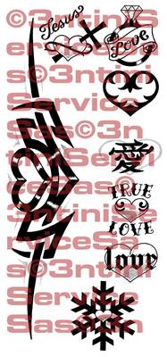 Product picture 8 x Tattoo flashes - Sacred Hearts,  Hearts with kanjii, calligraphy, tribal