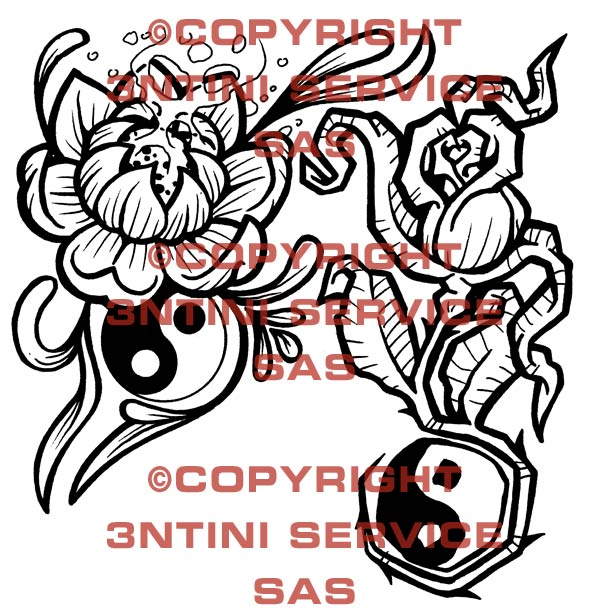 Product picture 2 x Tattoo flashes - Rose with tao/ peony with tao