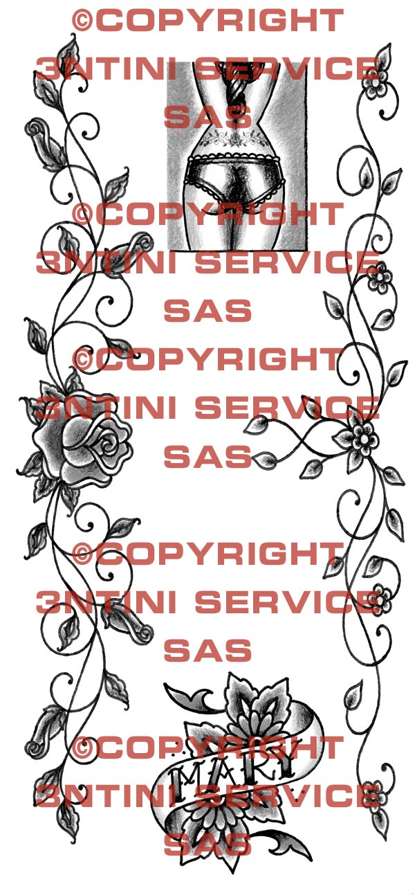 Product picture 3 x Tattoo flashes - Roses and Daisies - Lowerback