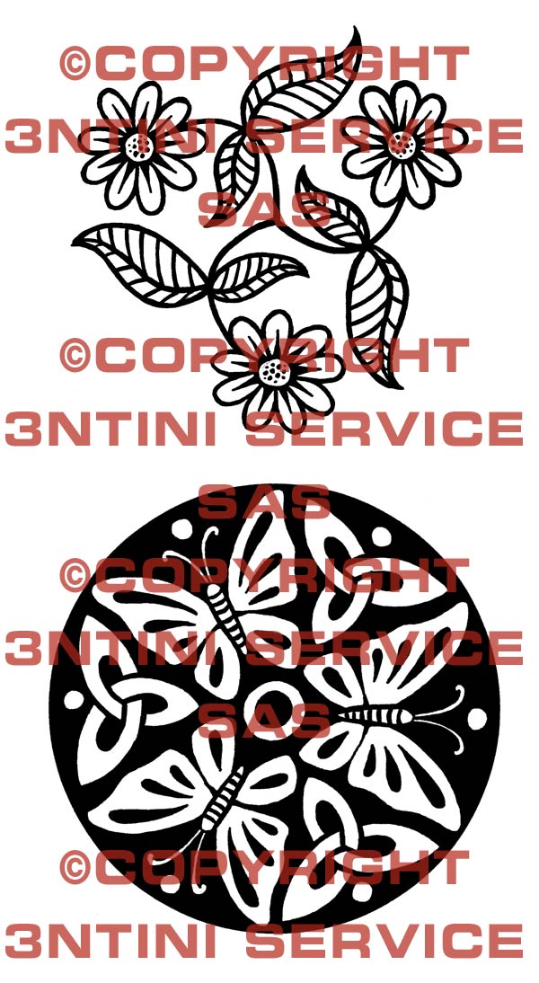 Product picture 2 x Tattoo flashes - Triskell with daisies and butterflies